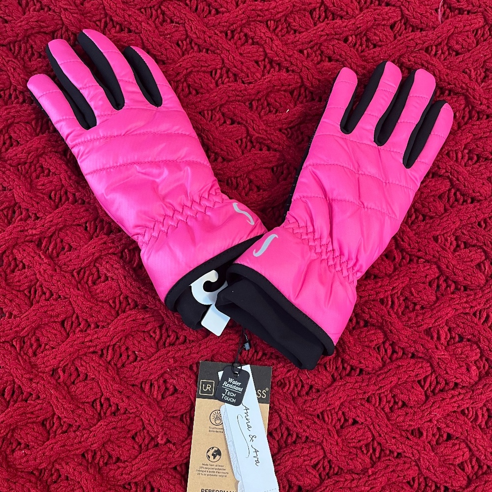 NWT Anna & Ava Pink & Black Tech Touch Gloves Size S/M